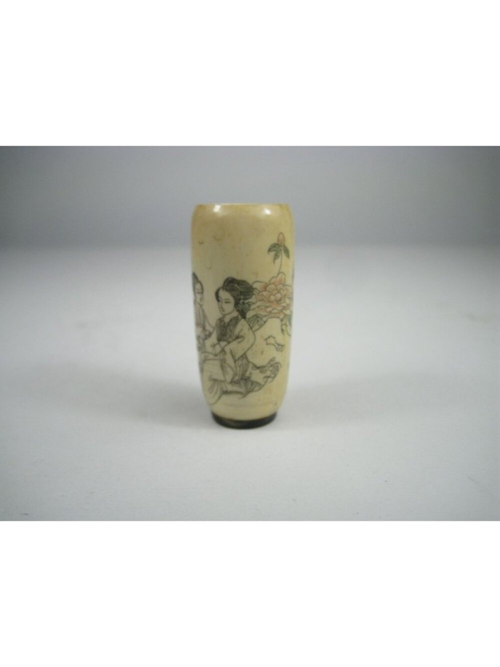 Chinese Hand-Painted Bone Figures Floral Design Asian Antique Engraved Cylinder